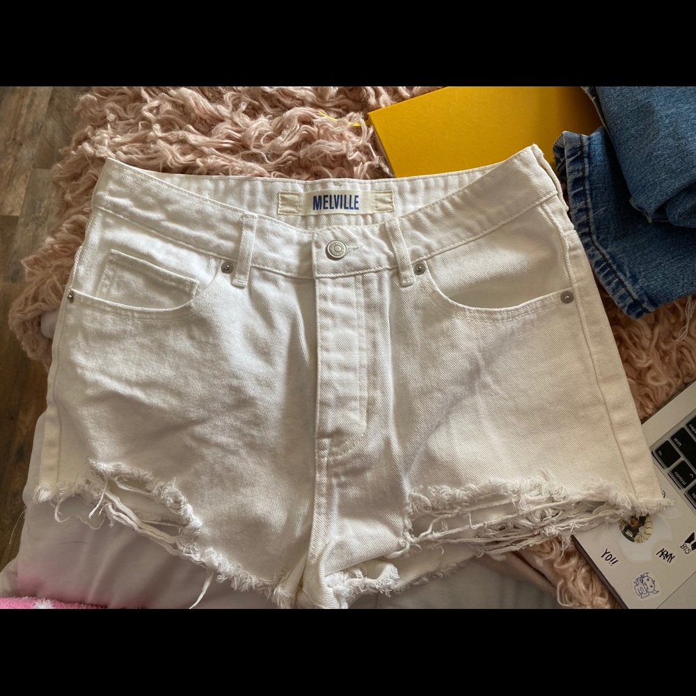 Brandy Melville White Distressed Shorts